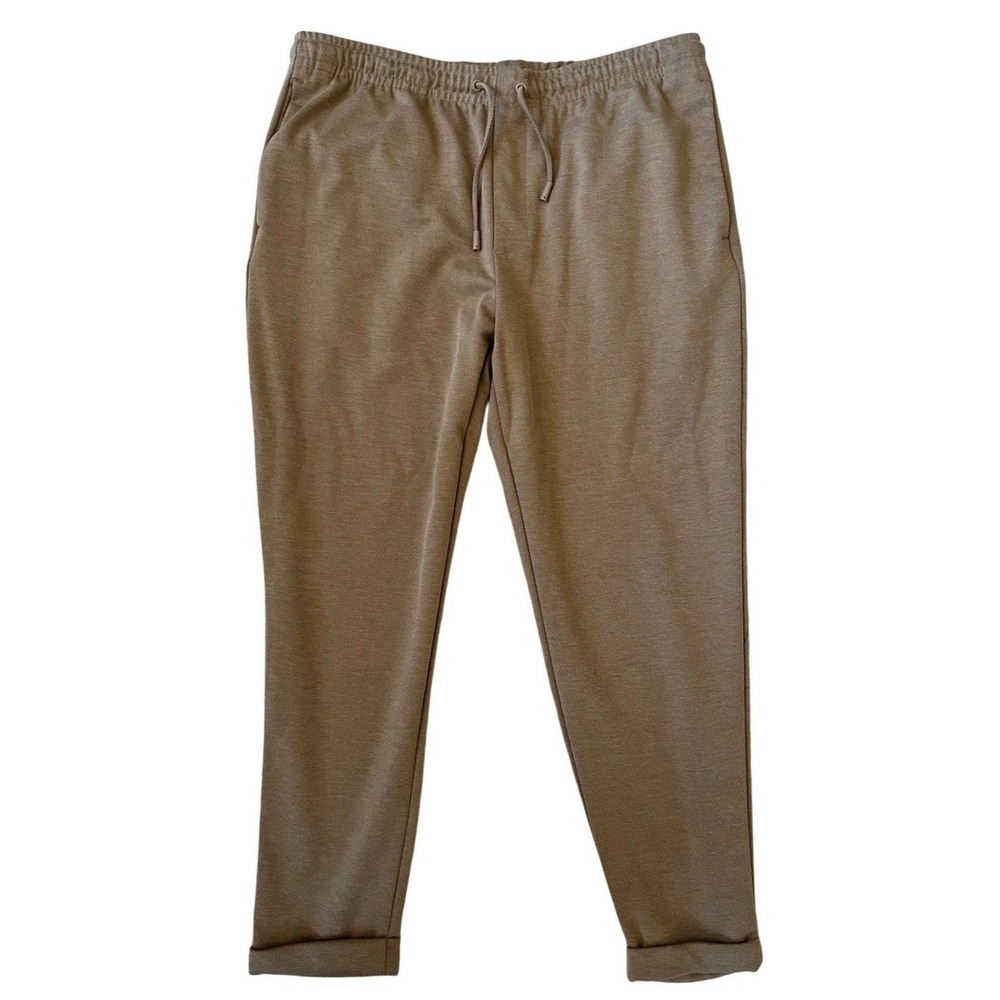 NEW! Zara Mens Jogger Knit Easy Care Pants Tan XL Drawstring Tapered Trousers